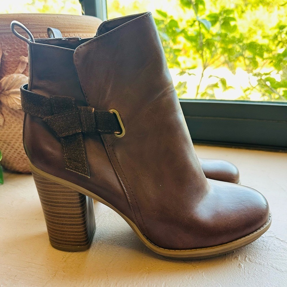 A+ Block Heels Booties Womens Faux Leather Ankle Boots Size 10
